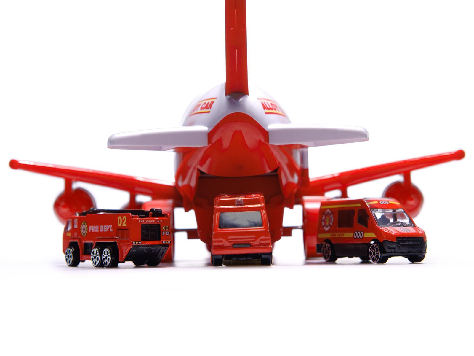Transporter samolot + 3 pojazdy straż pożarna zabawka dla dzieci czerwona 41,5x31,5x14 cm nr. 14