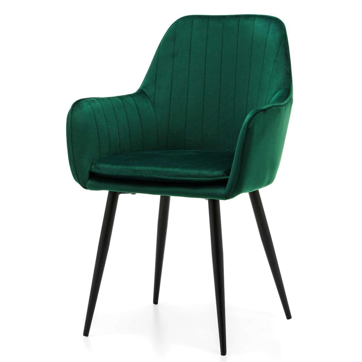 Krzesło EMILIA zielone welurowe pikowane tapicerowane z poduszką do jadalni lub salonu 3 Full Screen