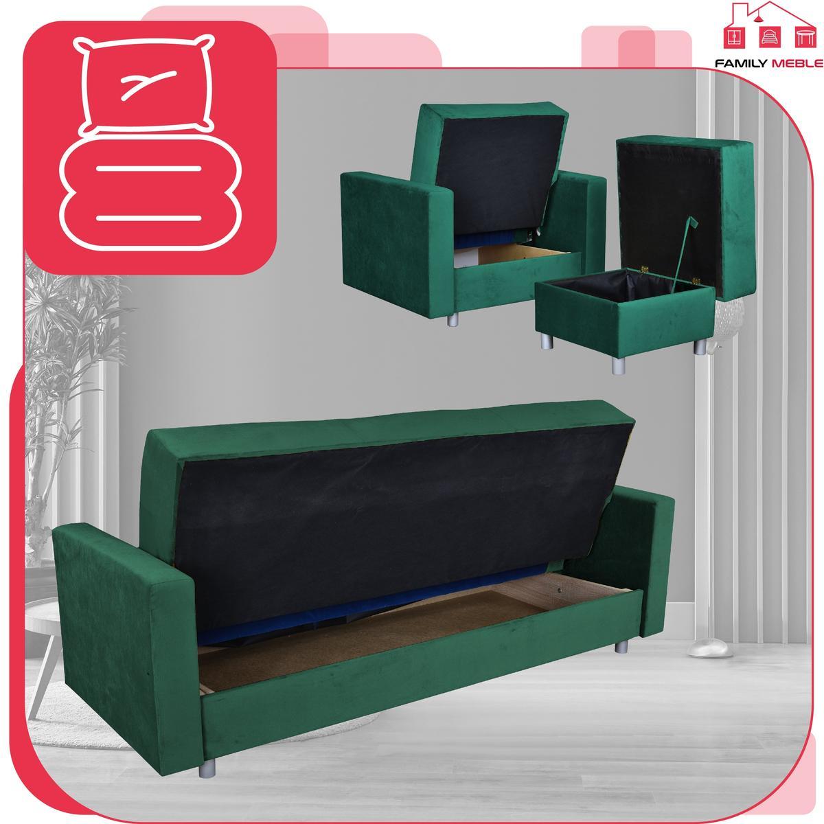 Zestaw wypoczynkowy kanapa fotele butelkowa zieleń nr. 6