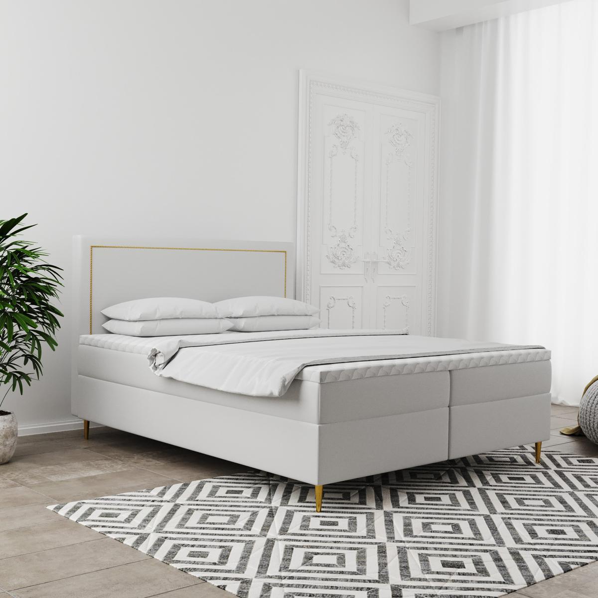 Łóżko GOLDEN 140x200 cm z funkcją przechowywania i materacem do sypialni białe nr. 1