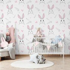 Tapeta do pokoju dziecka króliki zwierzęta serca  - Miniaturka zdjęcia nr 3