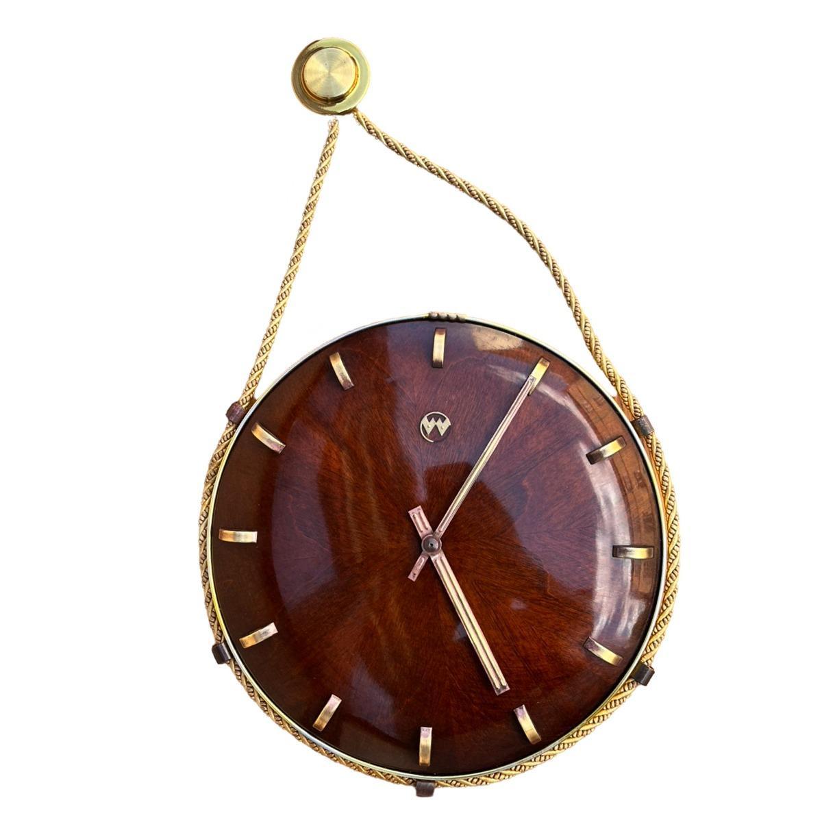 Drewniany zegar ścienny VEB Uhrenwerk Weimar mid-century modern, Niemcy lata 60. nr. 4