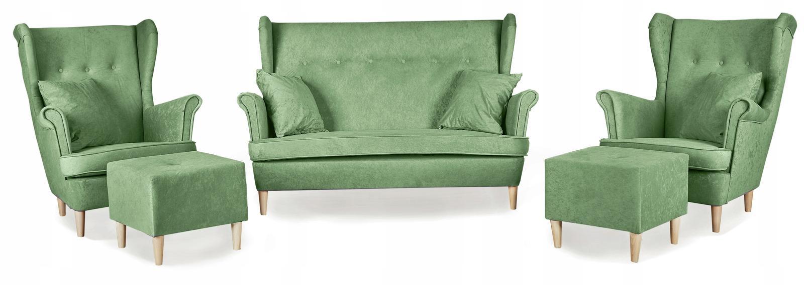 Zestaw wypoczynkowy mebli ARI 149x104x92 cm uszak sofa fotele pufy do salonu Mirofaza seledyn nr. 1