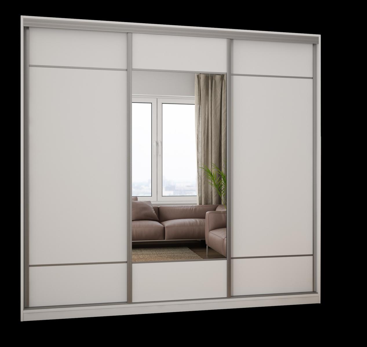 Szafa do sypialni 230x220x64 cm przesuwna 3-drzwiowa z lustrem biała  nr. 2