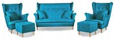 Zestaw wypoczynkowy mebli ARI 149x104x92 cm uszak sofa fotele pufy do salonu Mirofaza turkusowy