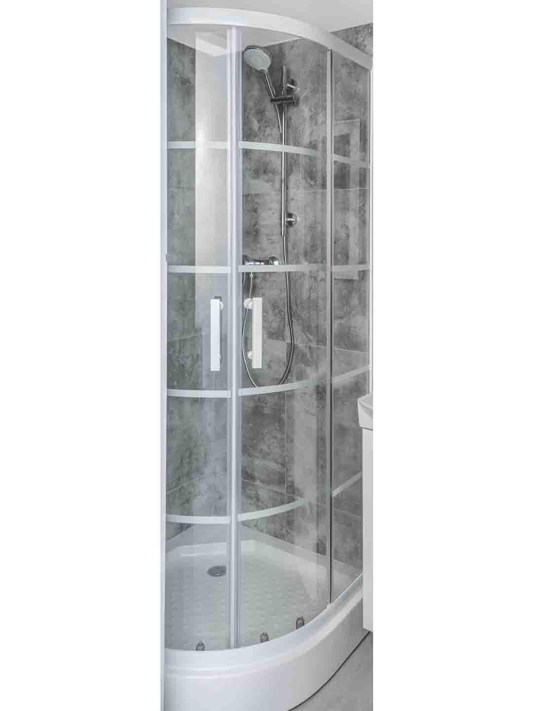 Szklana kabina prysznicowa biała LOFT w duże szprosy 80x80 półokrągła 0 Full Screen