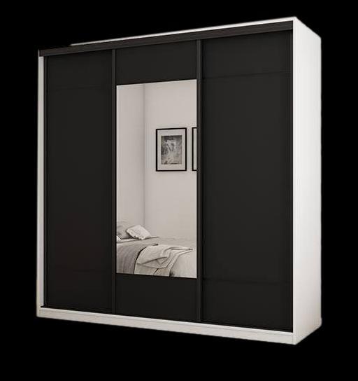 Szafa do sypialni 220x220x64 cm przesuwna 3-drzwiowa z lustrem biel/czarny nr. 2
