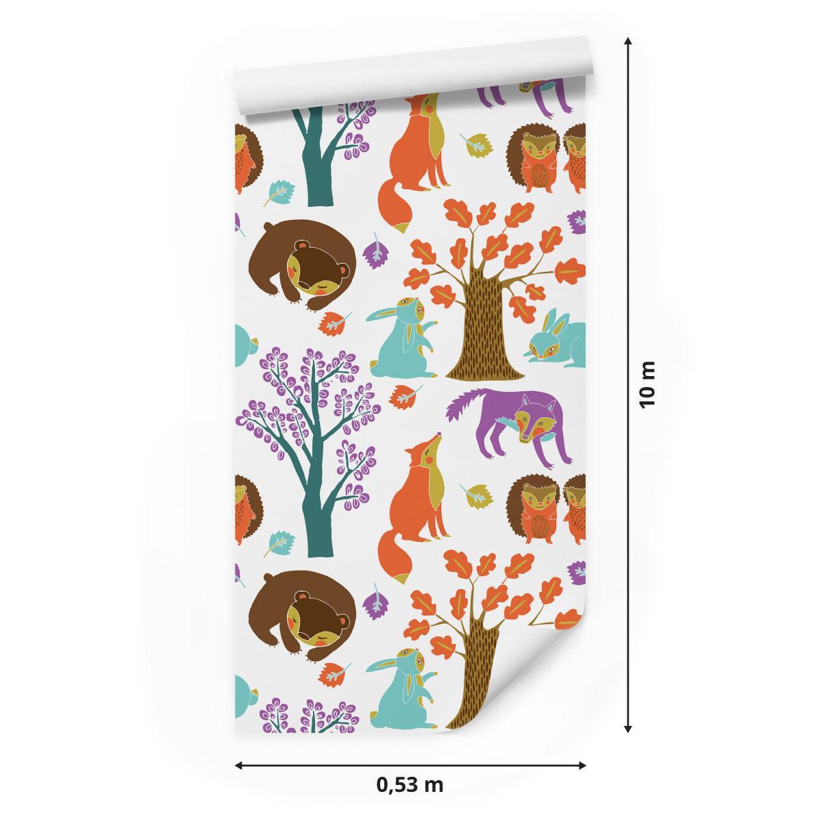 Tapeta dla dzieci – Leśne zwierzęta w kolorowym lesie  nr. 2