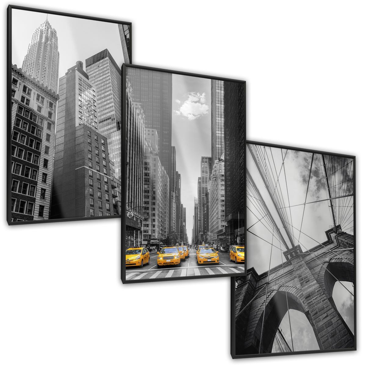 ZESTAW 3x Plakat W Ramie NEW YORK Wieżowce Architektura Efekt 3D 60x80cm nr. 2