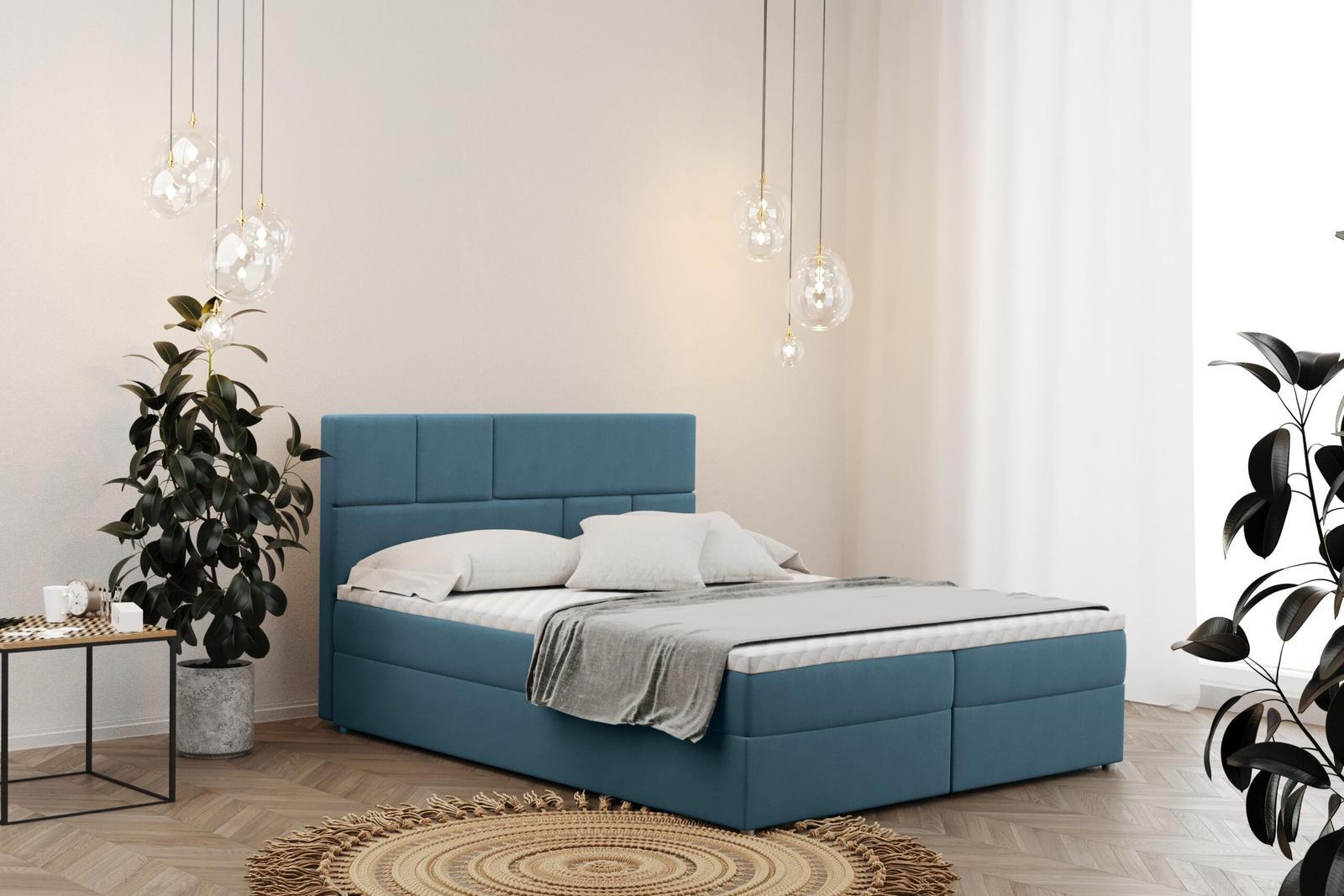 Łóżko BALI 200x200 cm z funkcją przechowywania i materacem do sypialni jasnoniebieskie nr. 1