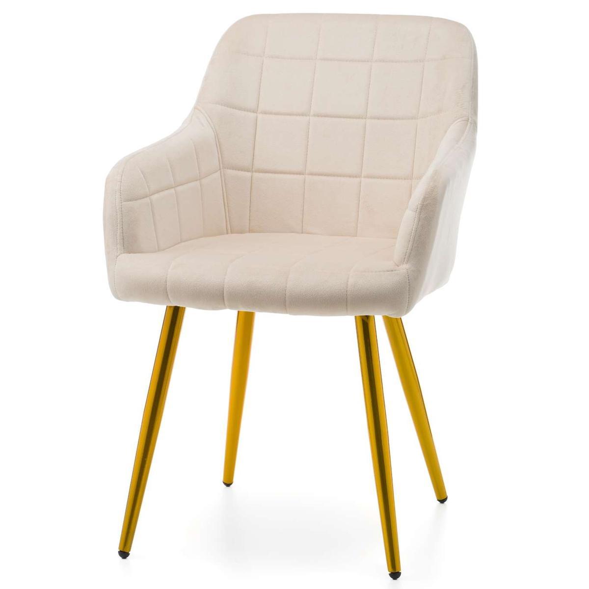 Krzesło ORTE beżowe pikowane tapicerowane welurowe złote nóżki do jadalni lub salonu  nr. 3