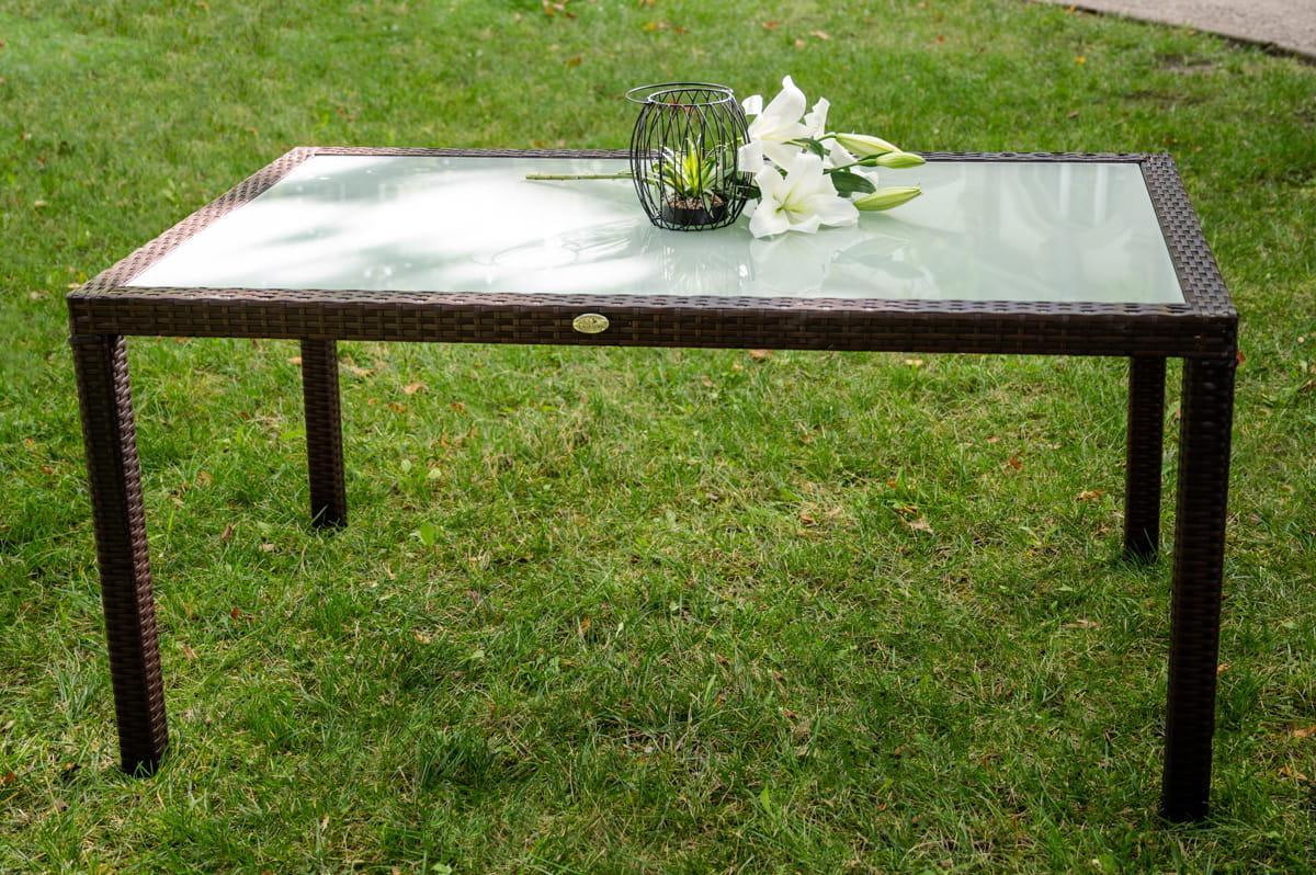 Stół ogrodowy z szybą 90x74x150 cm z technorattanu do ogrodu brązowy nr. 2