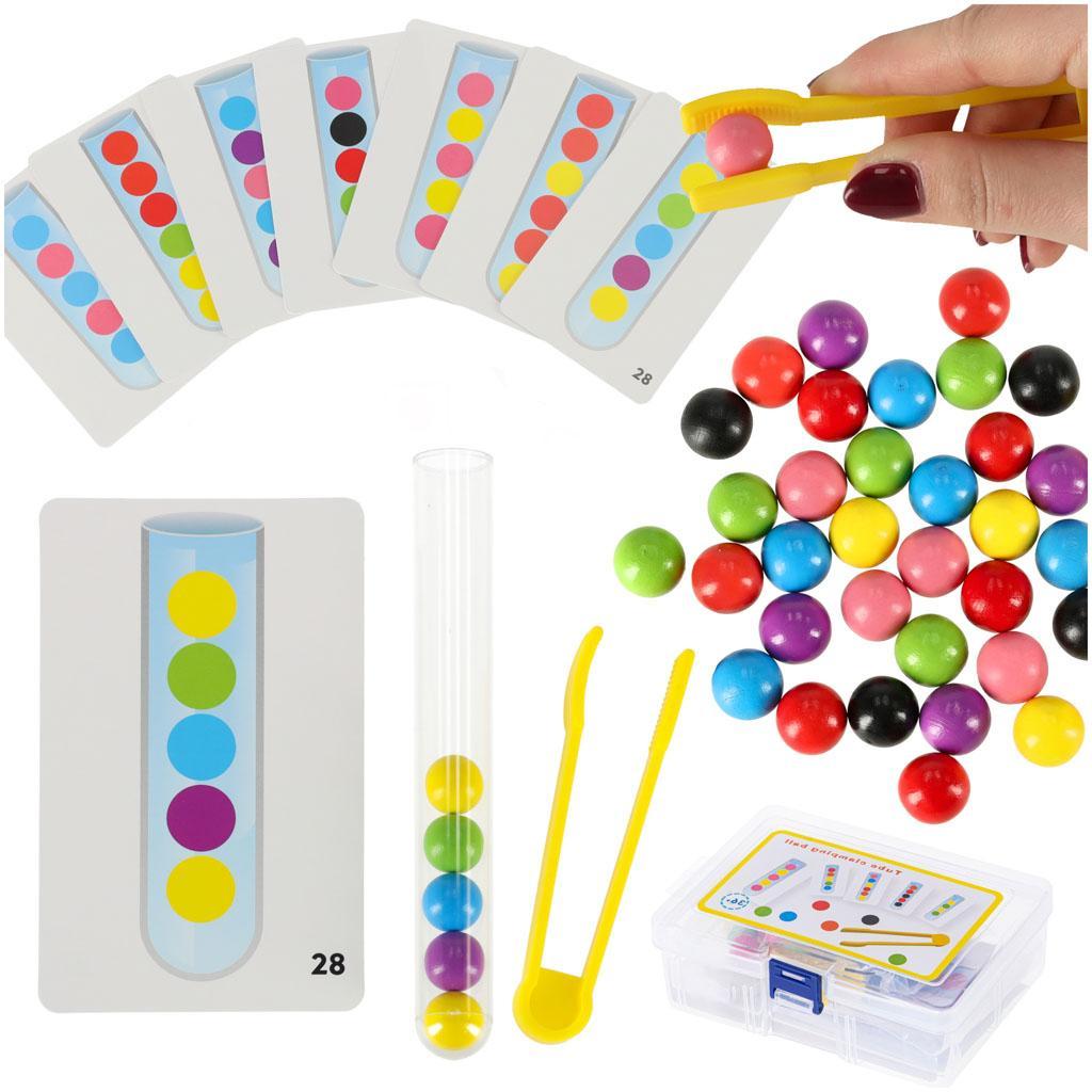 Układanka edukacyjna Montessori kolorowe kulki nauka liczenia zestaw dla dzieci 66 el. 16,5x5,5x12cm nr. 1