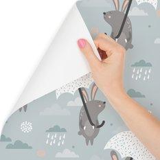 Tapeta dla dzieci deszcz chmury króliczki natura  - Miniaturka zdjęcia nr 1