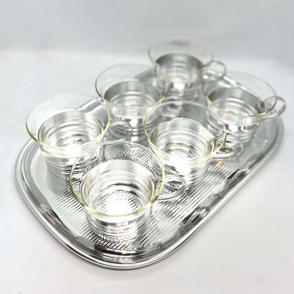 6 szklanek z tacą VEB Raum Tafelschmuck Lipzig lata 70. nr. 1