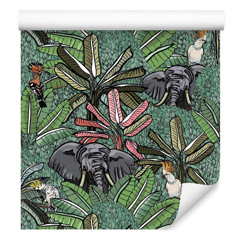 Tapeta – Słonie, ptaki i drzewa  nr. 3