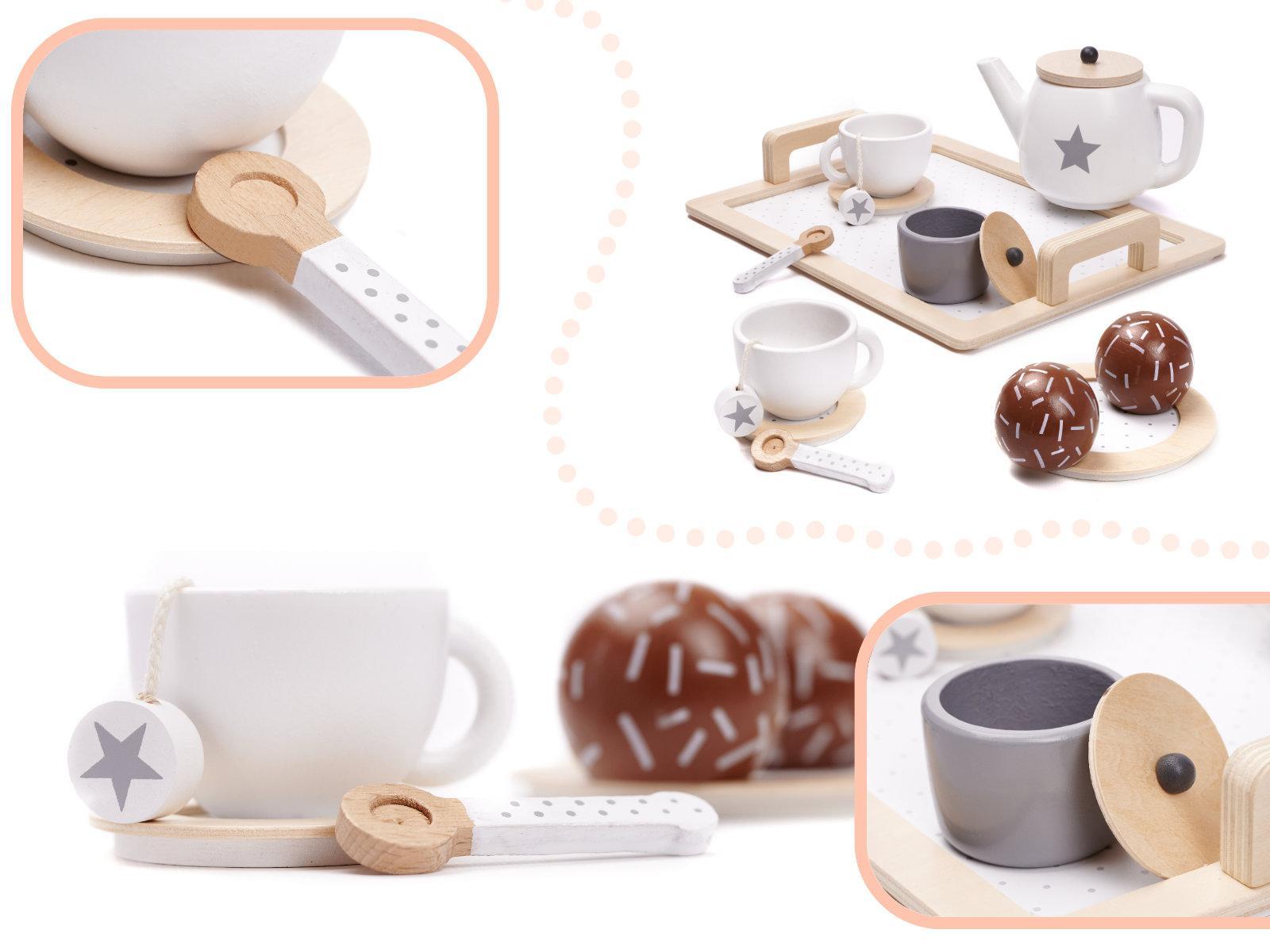 Serwis kawowy drewniany naczynia dla dzieci zestaw kuchenny do herbaty 21cm x 8,5cm x 27cm  nr. 2