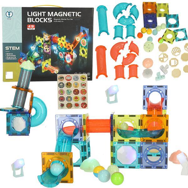 Klocki magnetyczne MARBLE tor kulkowy świecący 49 elementów zabawka dla dzieci 27x13x7,5 cm 0 Full Screen
