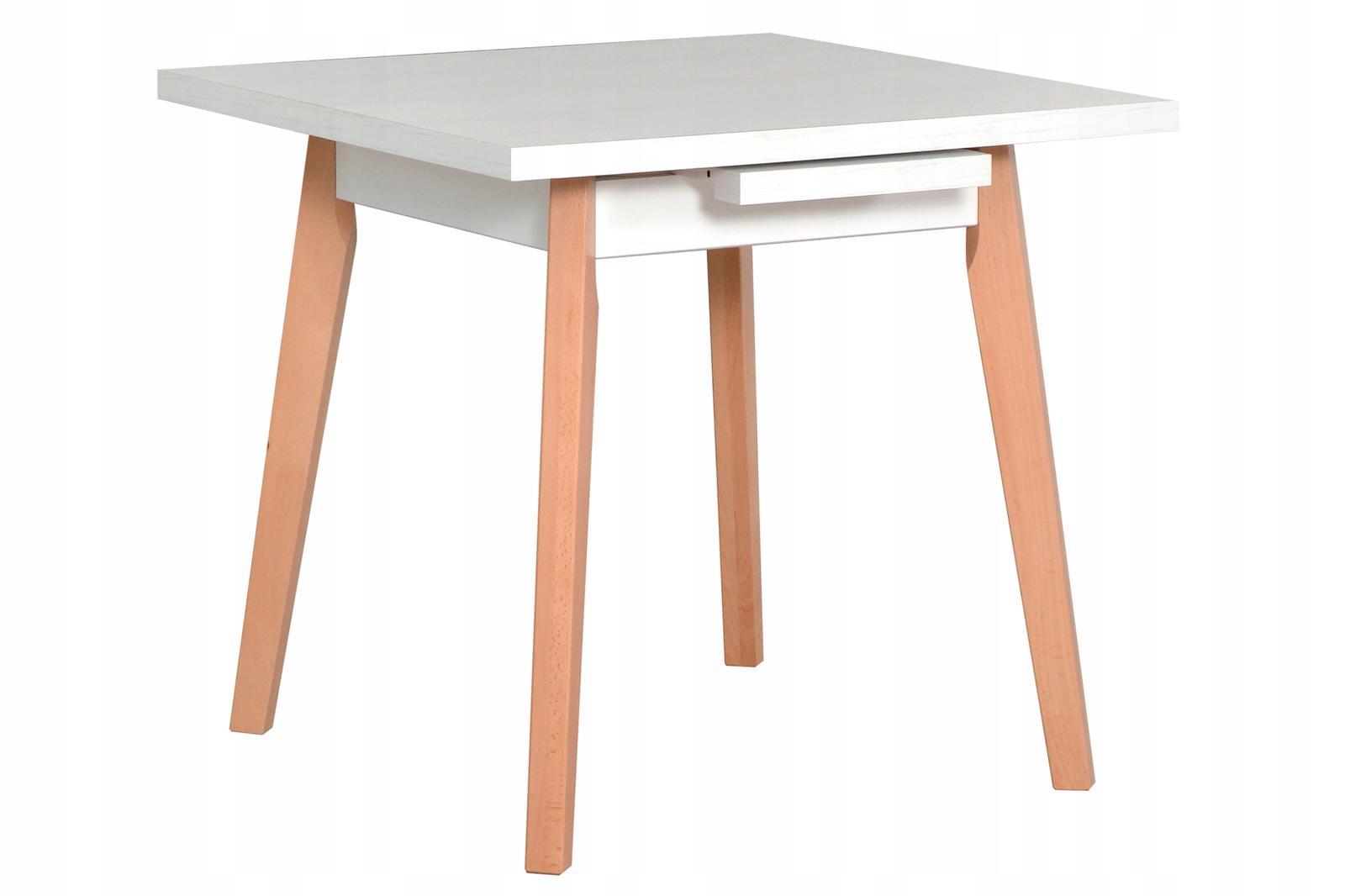 Stół OSLO OL-1L 80x75x80/110 cm kwadratowy rozkładany do kuchni jadalni drewno laminat biały/buk naturalny  nr. 1