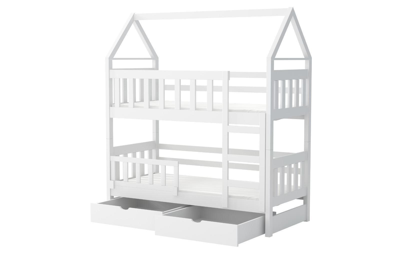 Łóżko piętrowe DOMEK białe drewniane 2 osobowe + 2 materace 180x75 gratis do pokoju dziecka  5 Full Screen