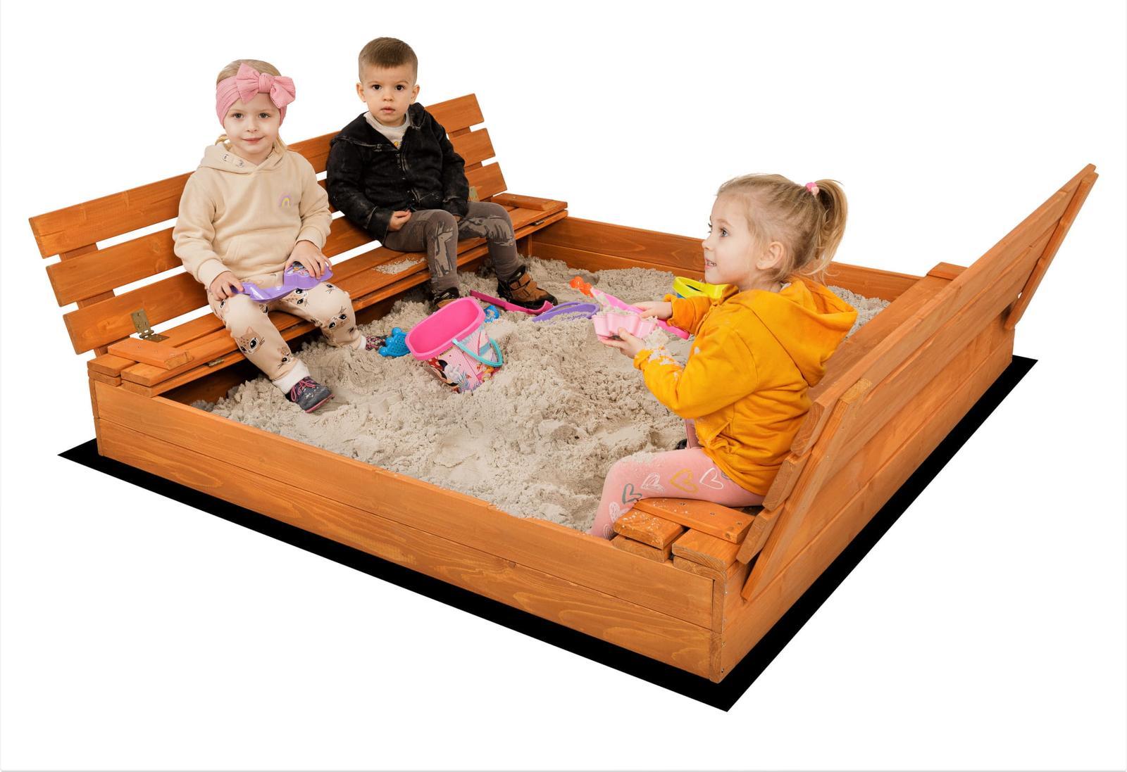 Piaskownica 150x20x150 cm z ławkami drewniana impregnowana do ogrodu dla dzieci 5 Full Screen