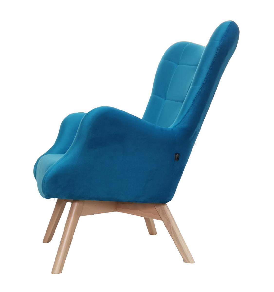 Fotel skandynawski ETERNO 77x102x87 cm niebieski z naturalnymi nogami do salonu  nr. 3