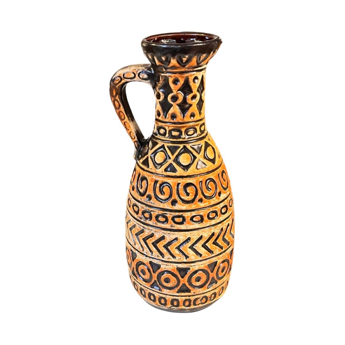 Wazon Bay Keramik 93 - 25 w kolorze ochry / czarnego, vintage Mid Century Modern, ceramika z Niemiec 5 Full Screen