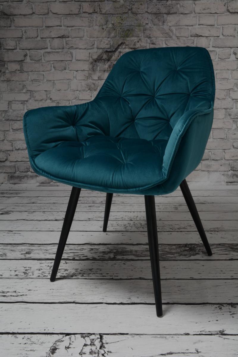 Fotel ARTEN X krzesło do jadalni salonu welur zieleń morska nogi czarne nr. 8