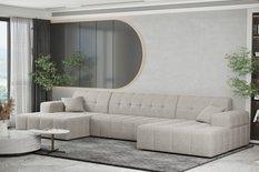 Sofa NIMES 350x82x168 cm bez funkcji spania w kształcie U pikowana do salonu NEVE perłowa - Miniaturka zdjęcia nr 1