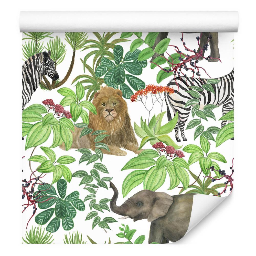 Tapeta – Dzikie zwierzęta i liście  nr. 3