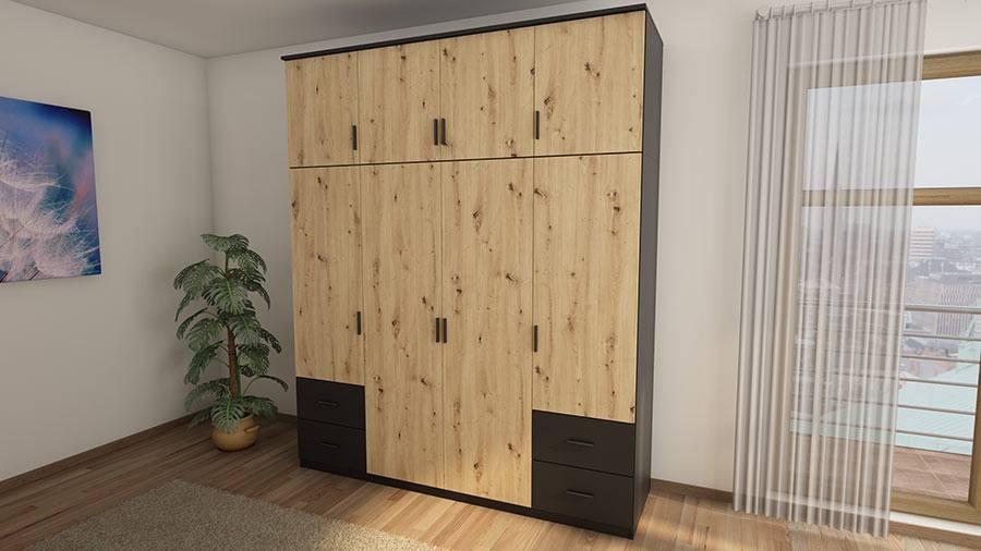 Duża szafa do sypialni garderoba szuflady Czarny/Dąb artisan 200x242x60 nr. 2