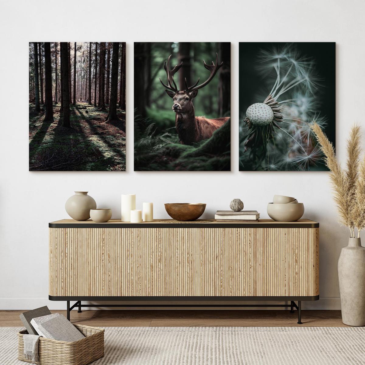 Obrazy Do Salonu JELEŃ Las Drzewa Dmuchawce 90x40cm nr. 3