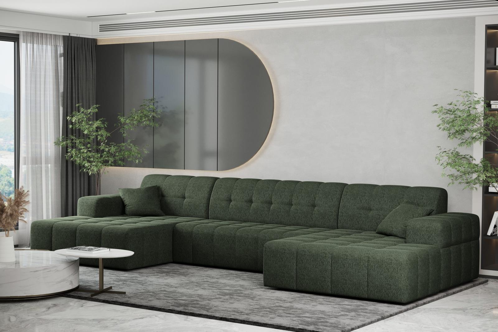 Sofa NIMES 350x82x168 cm bez funkcji spania w kształcie U pikowana do salonu NEVE zielona 0 Full Screen