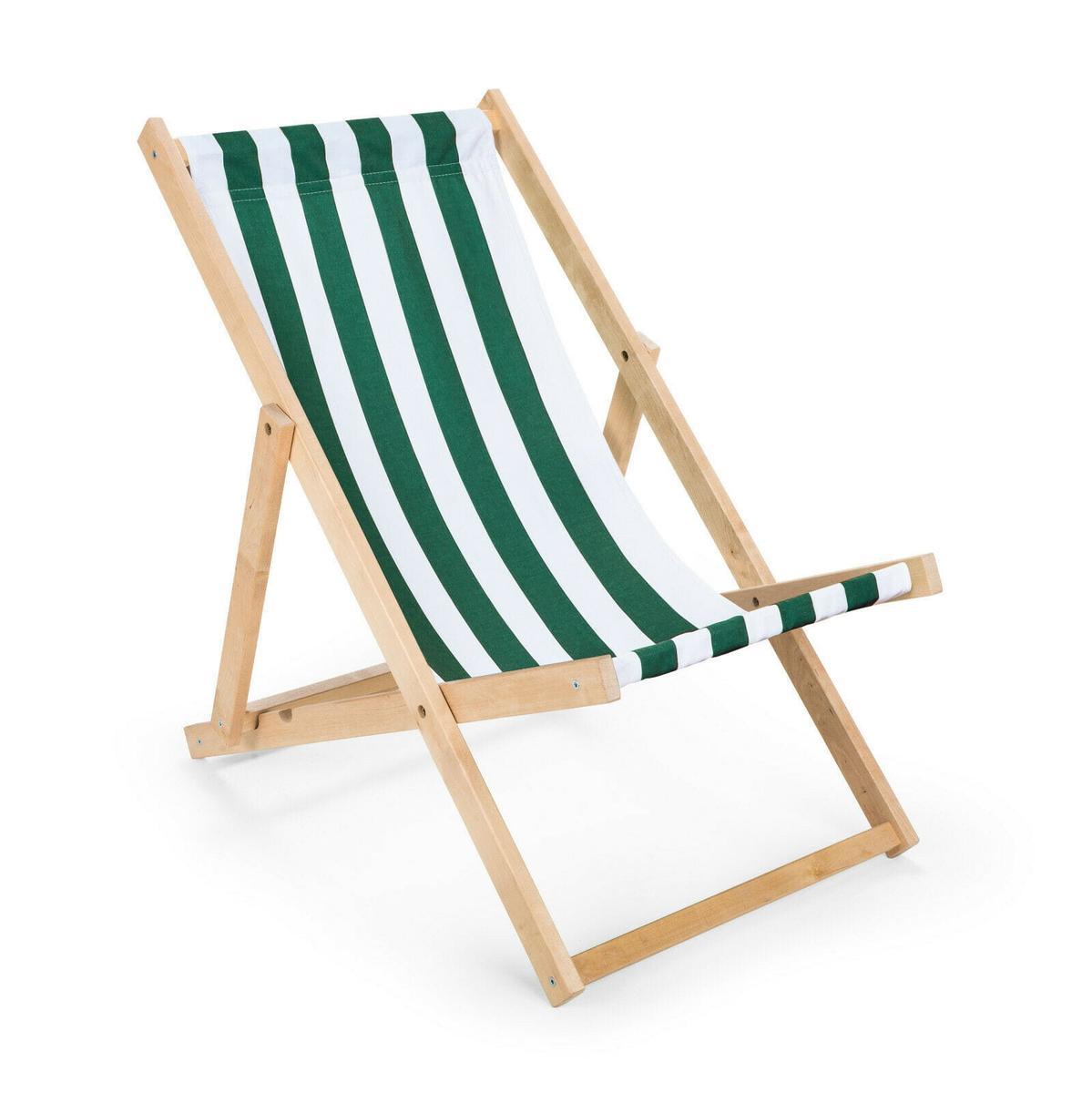 Leżak drewniany 47x112 cm ogrodowy plażowy do ogrodu pasy biało-zielone 0 Full Screen