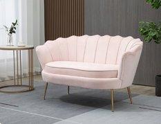 Sofa dwuosobowa 158x54x85cm muszla welurowa do salonu blady róż