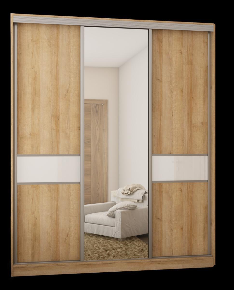 Szafa przesuwna 3-drzwiowa z lustrem do sypialni dąb riva/biały połysk  190x230x64 cm nr. 2