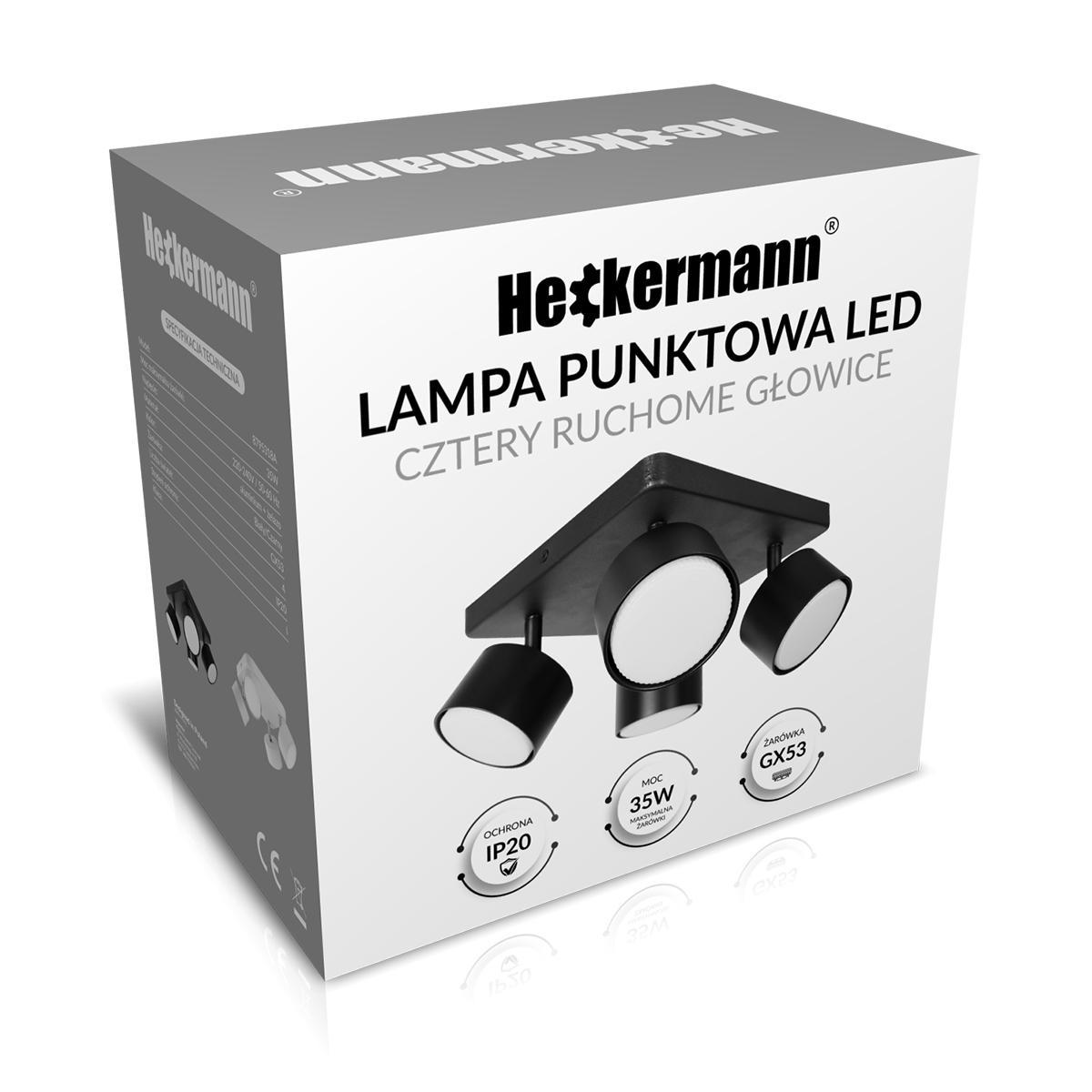 Lampa sufitowa punktowa LED Heckermann 8795318A Czarna 4x głowica + 4x Żarówka LED GX53 7W Neutral 6 Full Screen