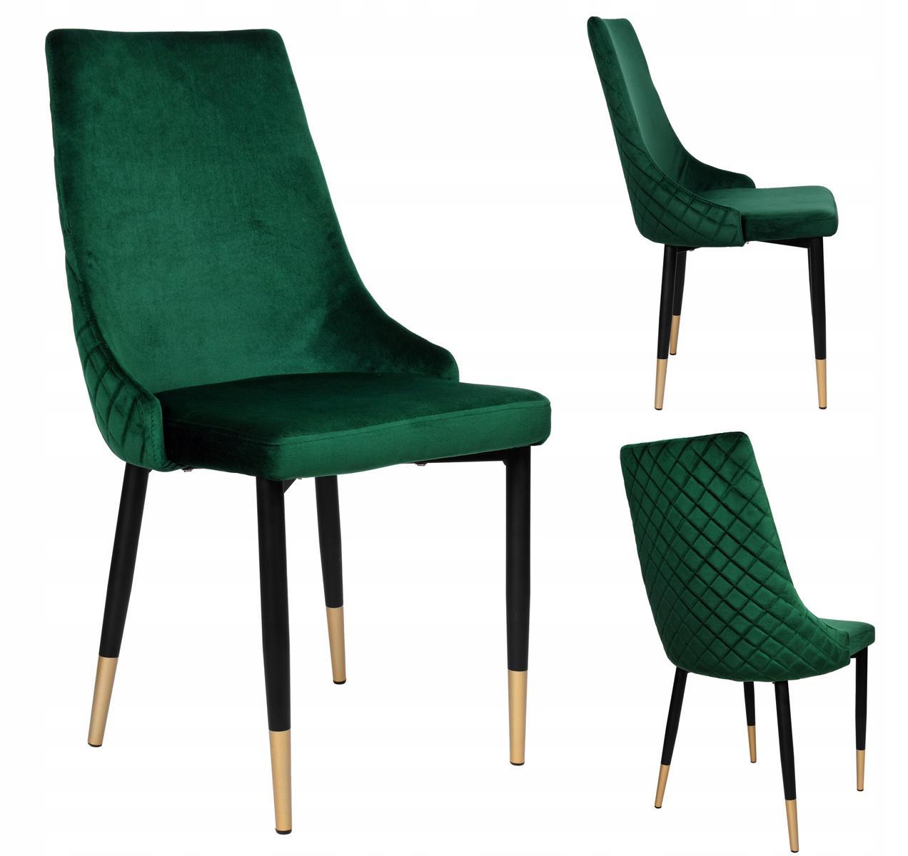 Krzesło tapicerowane Dexter Velvet 48x93x58 cm zielony na czarnych nóżkach do jadalni lub salonu  0 Full Screen