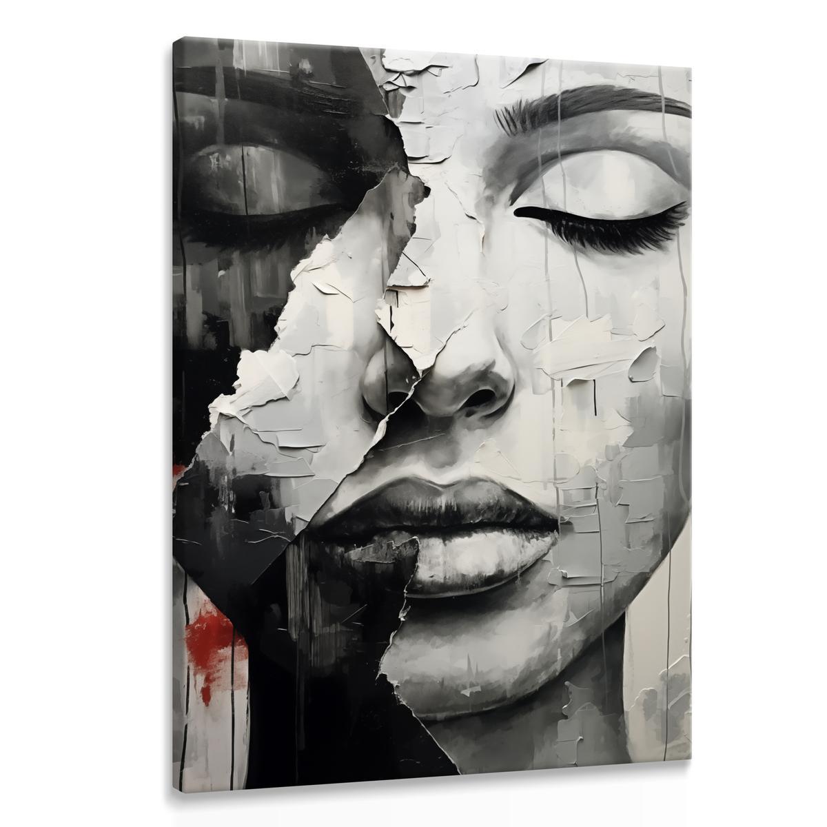 Obraz Na Płótnie Do Salonu PORTRET Kobiety Usta Abstrakcja Beton 80x120cm 0 Full Screen