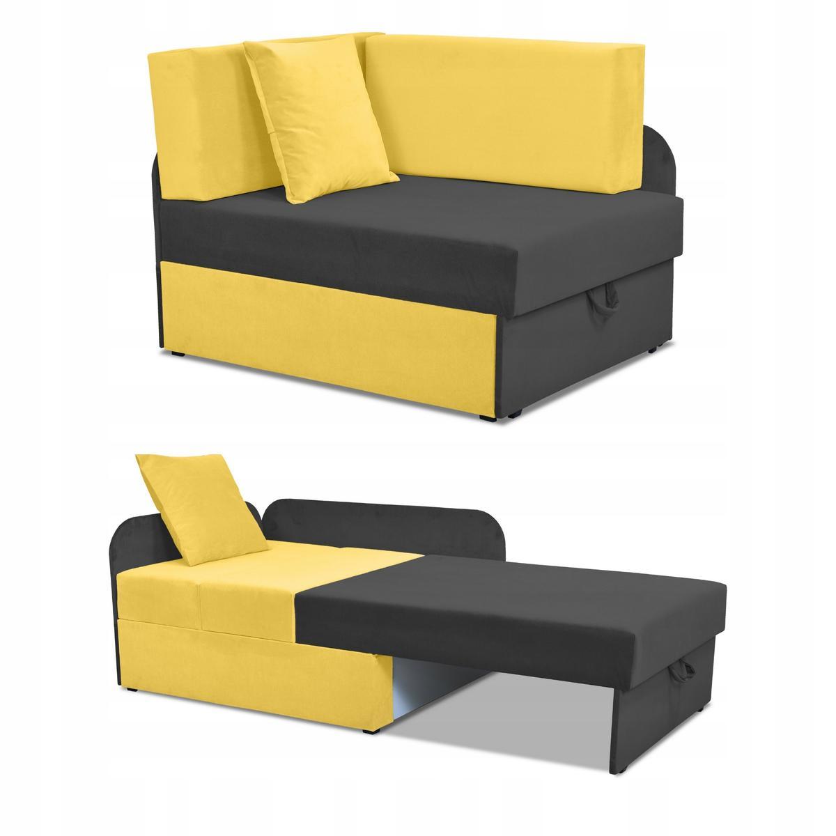 Narożnik DENIS Duo 80x180 cm czarny żółte poduszki rozkładany dla dziecka  nr. 1