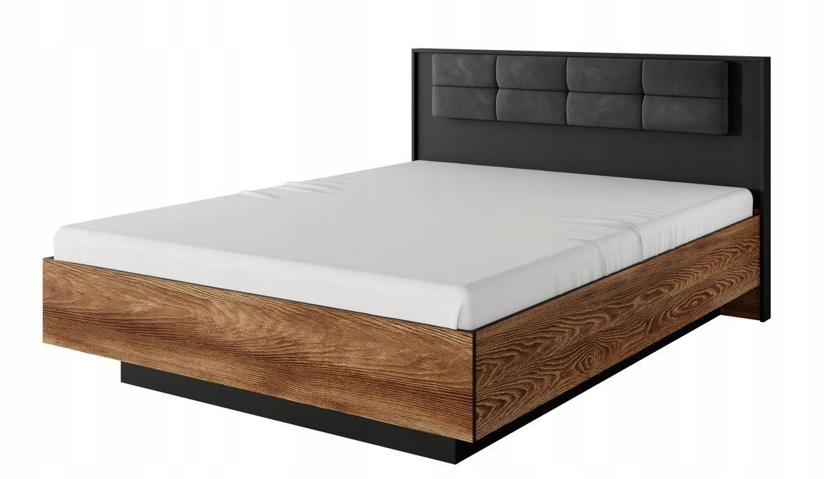 Łóżko 160x200 cm kasztan antracyt tapicerowany zagłówek z pojemnikiem na pościel w zestawie do sypialni  nr. 1