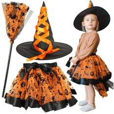 Kostium strój karnawałowy przebranie czarownica wiedźma 3 elementy pomarańczowy - Miniaturka zdjęcia nr 1