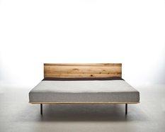 Łóżko MODO 160x200 elegancka modna rama z litego drewna olchowego z tapicerowanym zagłówkiem