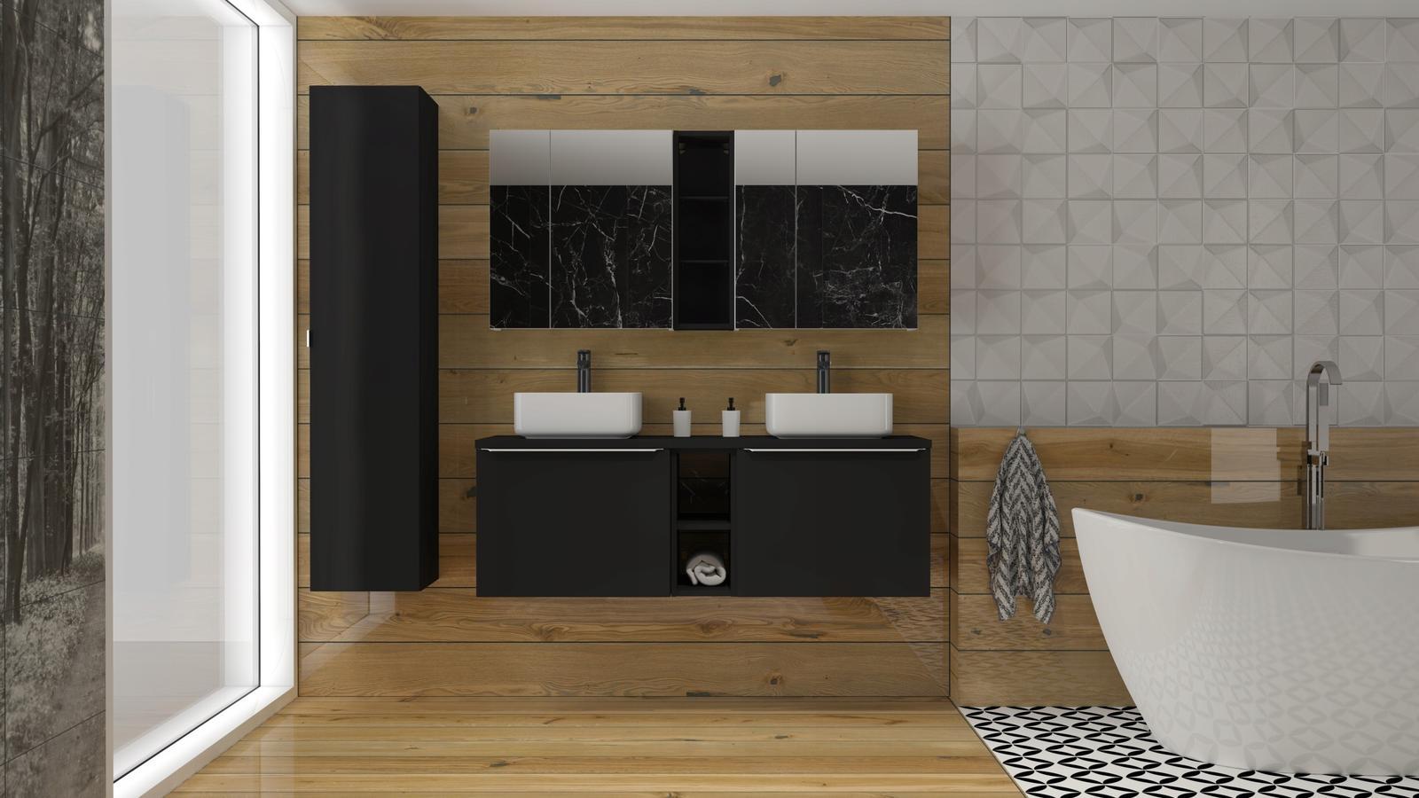 Regał górny do szafki pod umywalkę 20 cm czarny 3 półki otwarty wiszący do łazienki  3 Full Screen