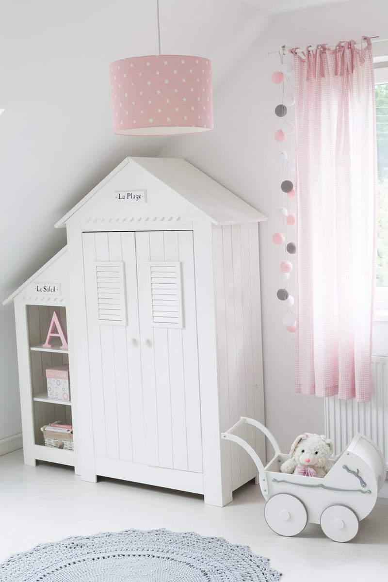 Lampa wisząca 35x35x23 cm do pokoju dziecka różowa w kropki drewno białe 2 Full Screen