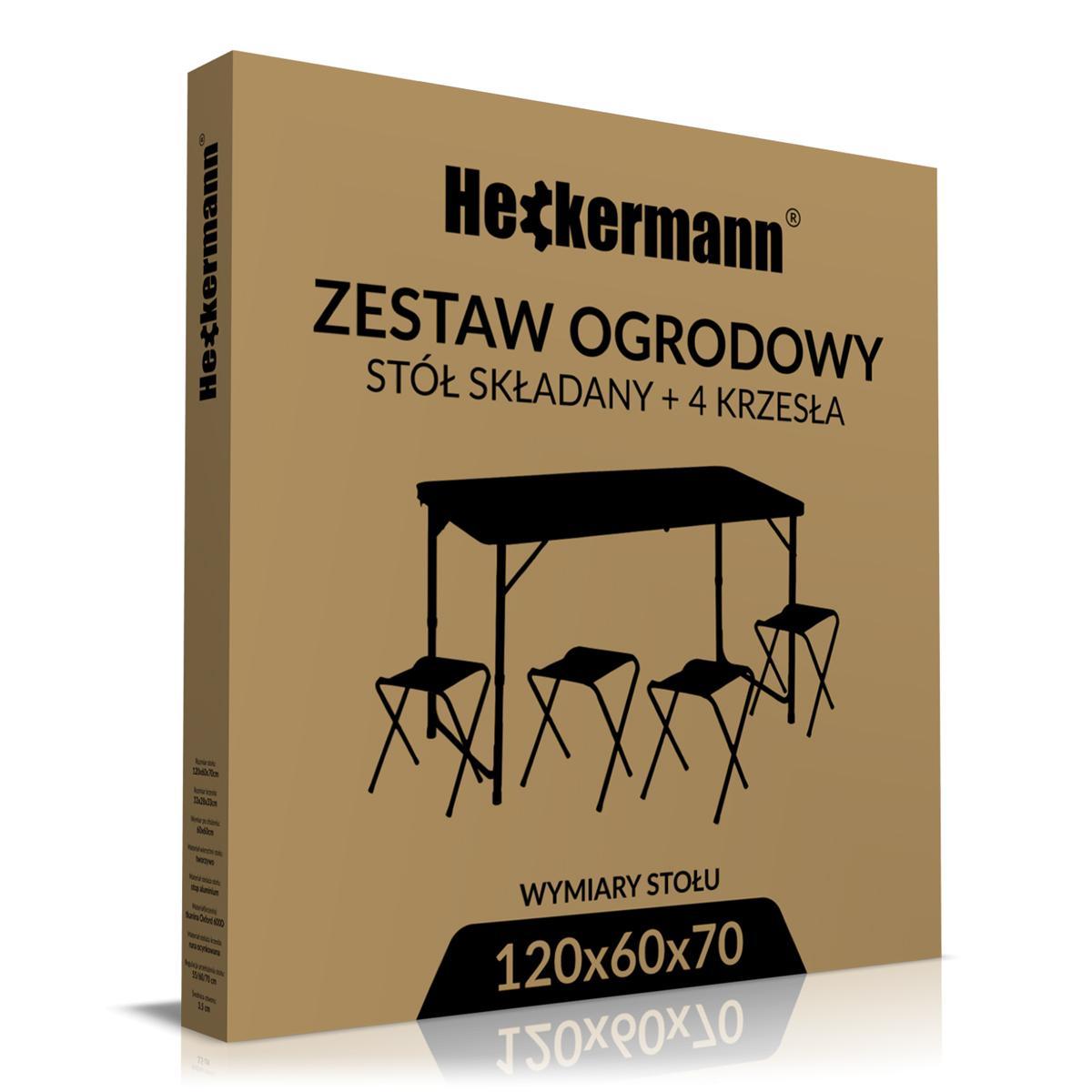 Stół składany 120x60cm Heckermann Czarny + 4x Taboret nr. 8