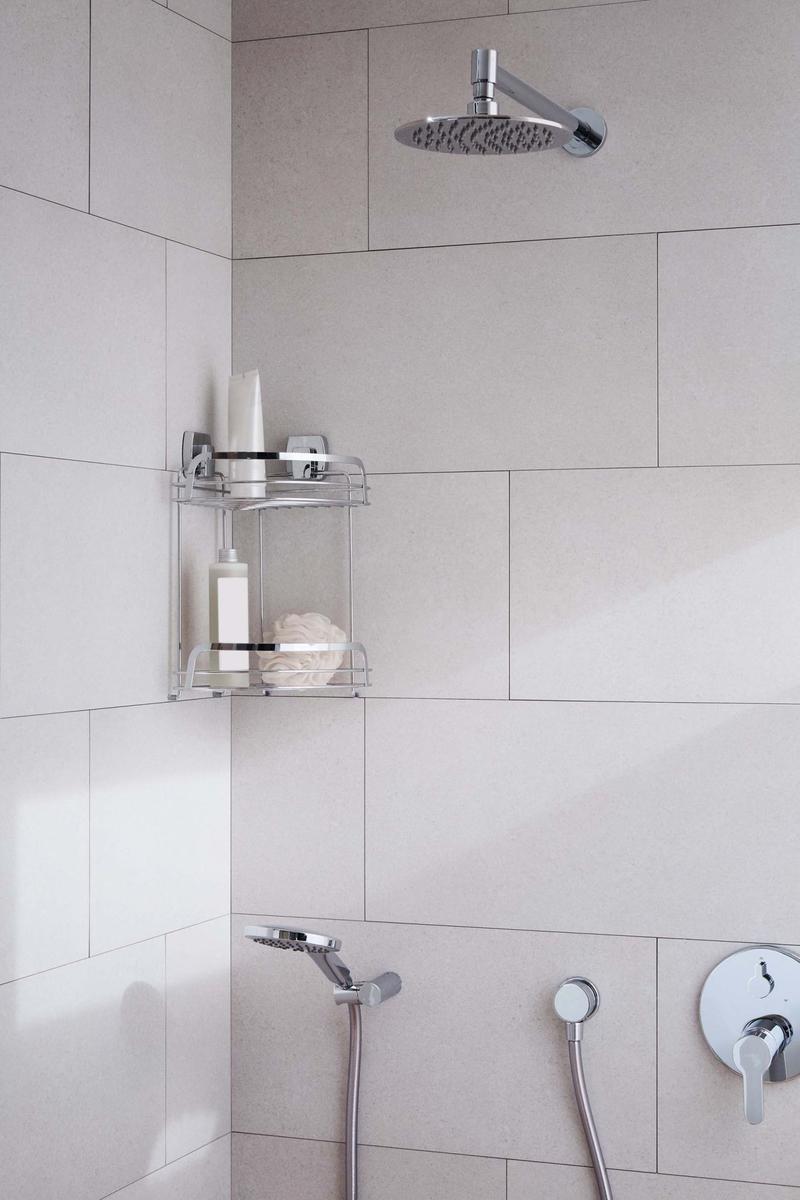 Podwójny koszyk narożny łazienkowy pod prysznic do łazienki srebrny bez wiercenia 21x32x27 cm 1 Full Screen