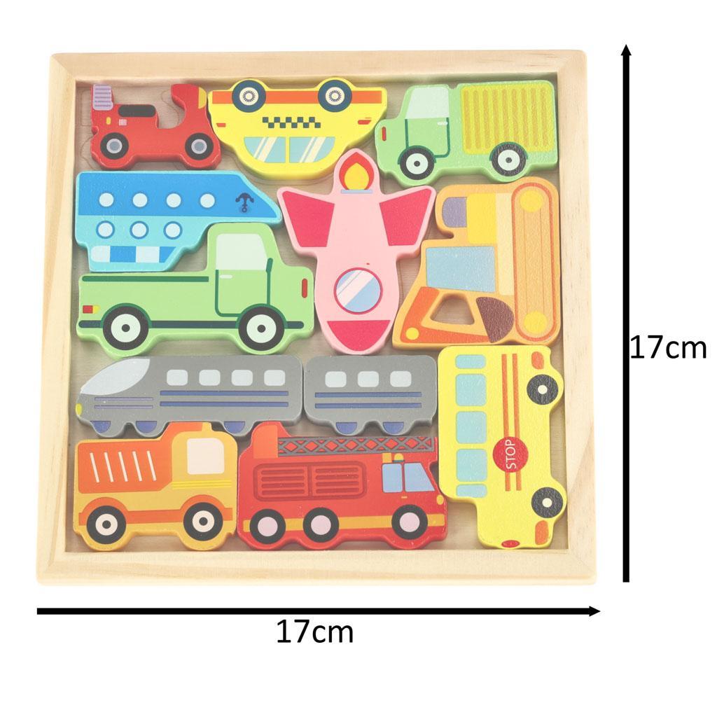 Puzzle układanka edukacyjna kolorowa drewniana sorter dla dziecka kształty pojazdy 17x17x 1 cm 10 Full Screen