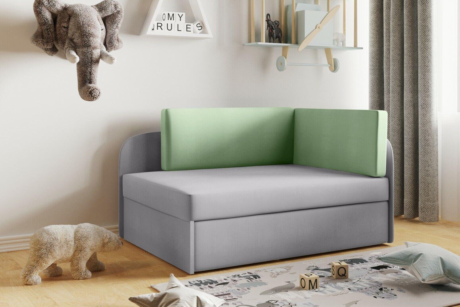 Sofa WINNIE 107x64x170 cm rozkładana z funkcją spania i skrzynią do pokoju dziecka zielony szary nr. 5