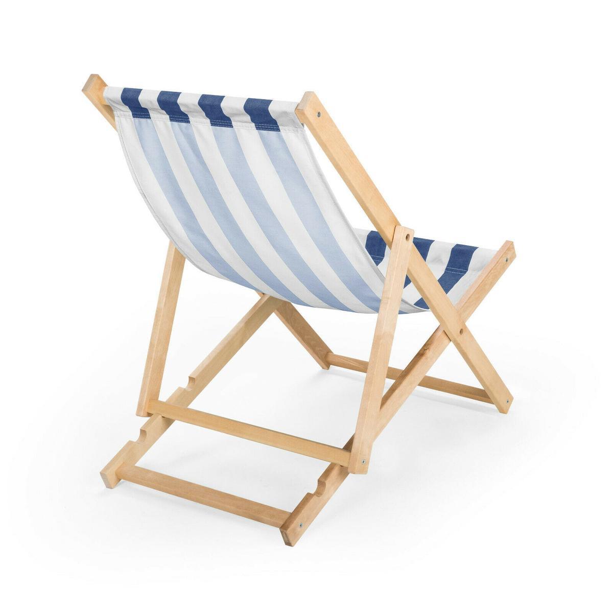 Leżak drewniany 47x112 cm ogrodowy plażowy do ogrodu pasy biało-niebieskie 1 Full Screen